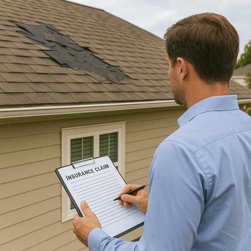 Roof insurance claim inspection with clipboard Beverly Hills